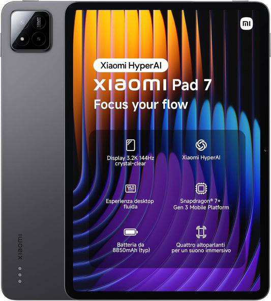 Xiaomi Pad 7 Ai WiFi Version Global (No Calls or Text) 11.2 inches 3.2K 144Hz 8850mAh Bluetooth 5.4 Four Speakers 13 Mp Model 2410CRP4CG (Gray, 256GB + 8GB)