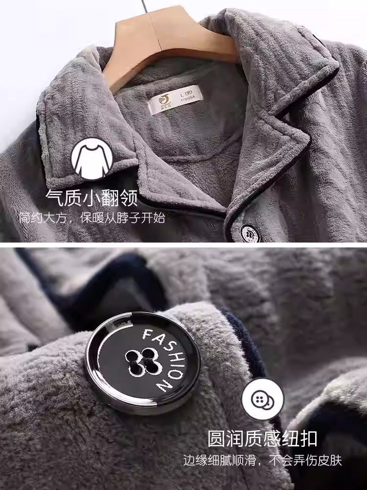 Pajamas men's autumn and winter winter coral velvet plus velvet thick warm flannel home wear men's winter suit