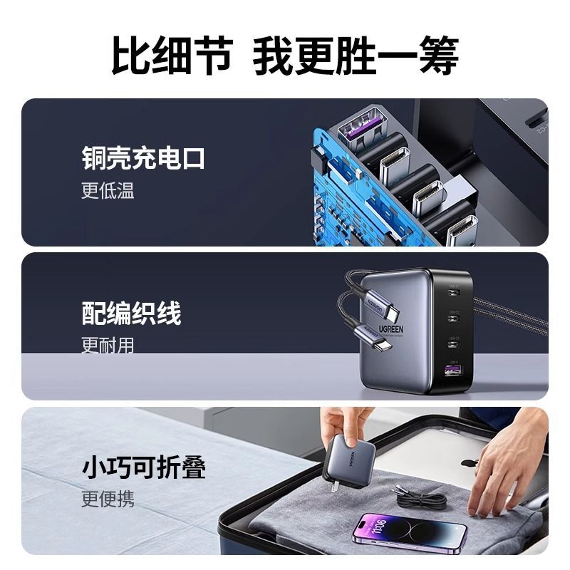 Green Link 100W gallium nitride charger multi-port PD fast charging suitable for iPhone15 Apple Huawei mobile phones