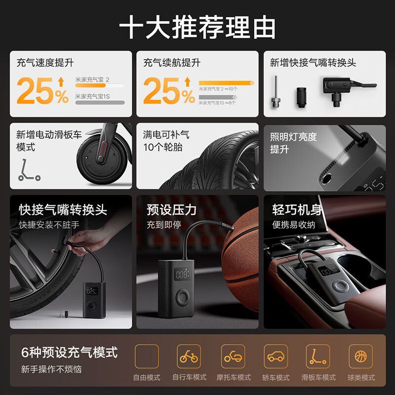 Xiaomi Inflatable Treasure 2 Mini portable car inflatable pump inflator car electric vehicle tire inflator air pump