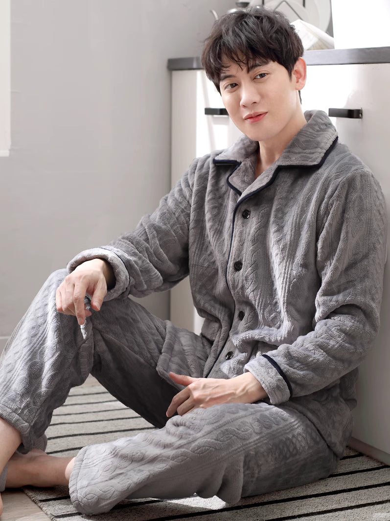 Pajamas men's autumn and winter winter coral velvet plus velvet thick warm flannel home wear men's winter suit