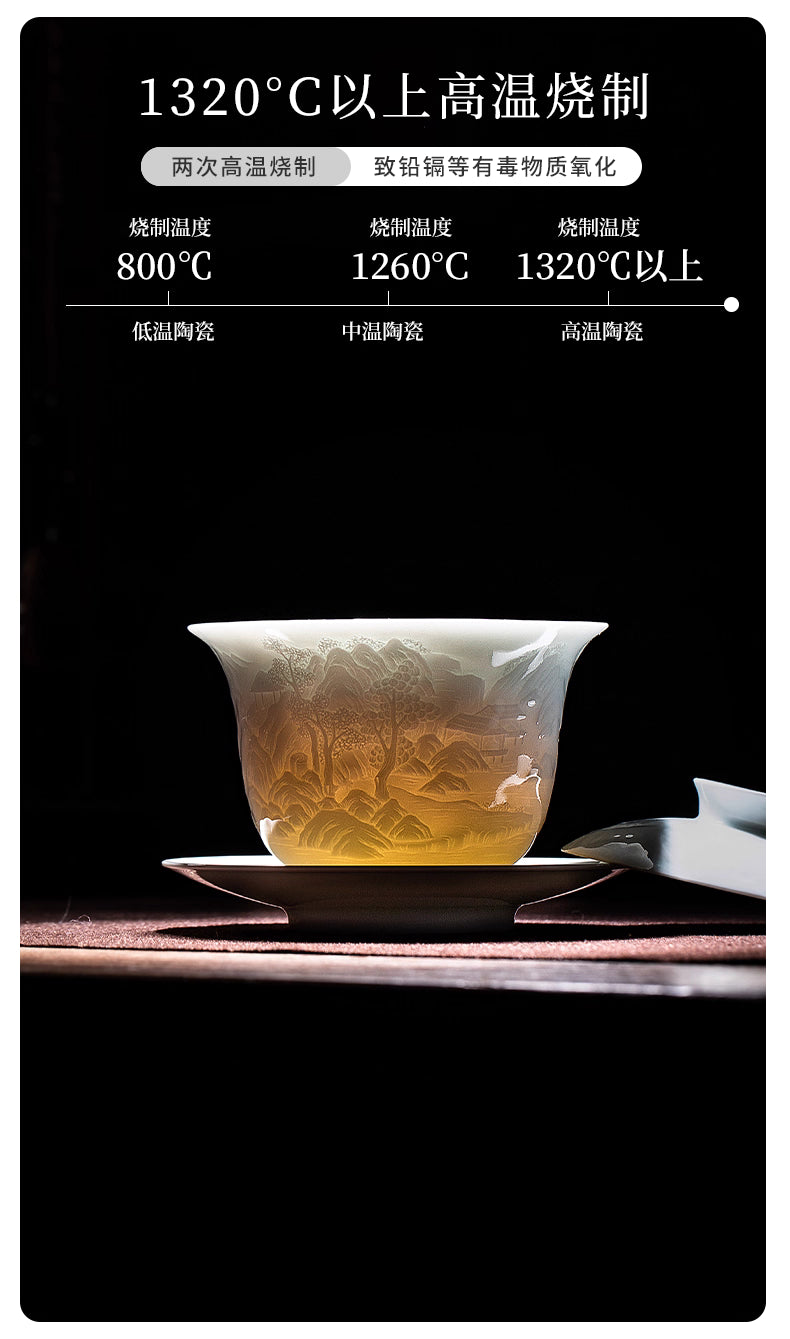 Jingdezhen tea set, ceramic cover bowl, tea cup, teapot, household high-end luxury gift box, official new style