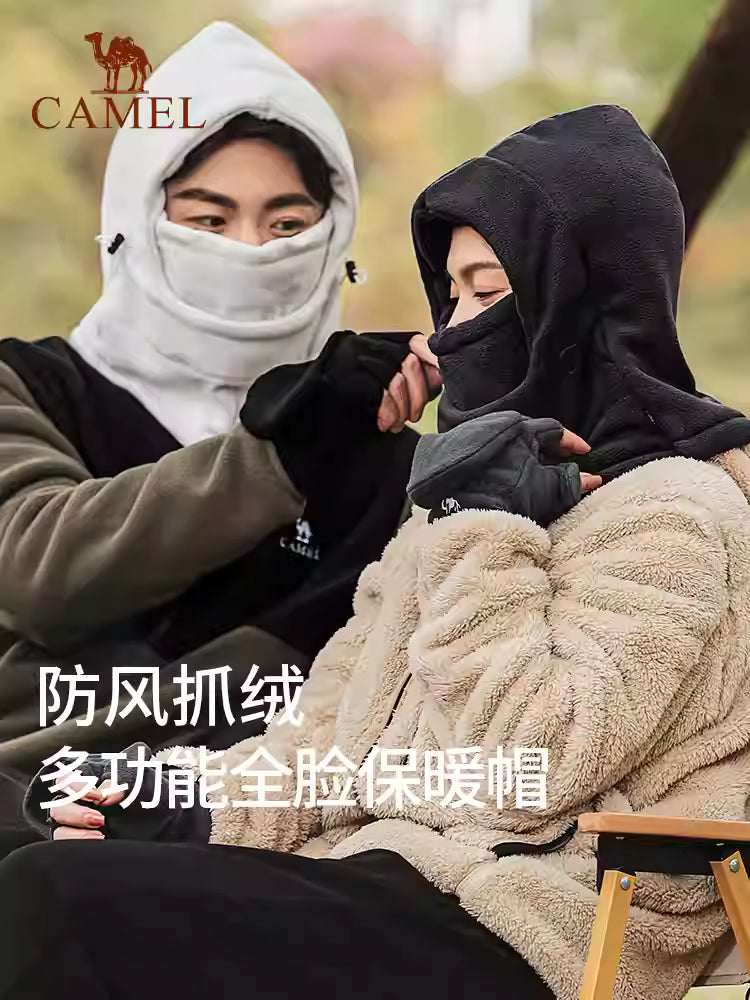 Camel Unisex Balaclava Hat Winter Fleece-Lined Windproof Cold-Proof 2-in-1 Warm Hat & Scarf