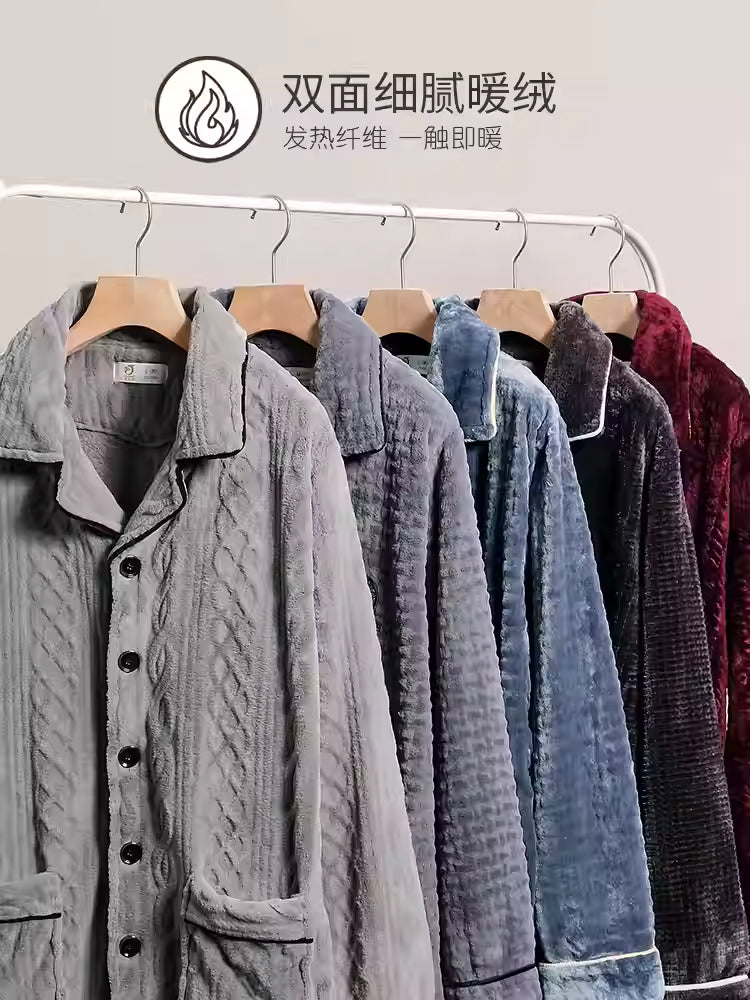 Pajamas men's autumn and winter winter coral velvet plus velvet thick warm flannel home wear men's winter suit